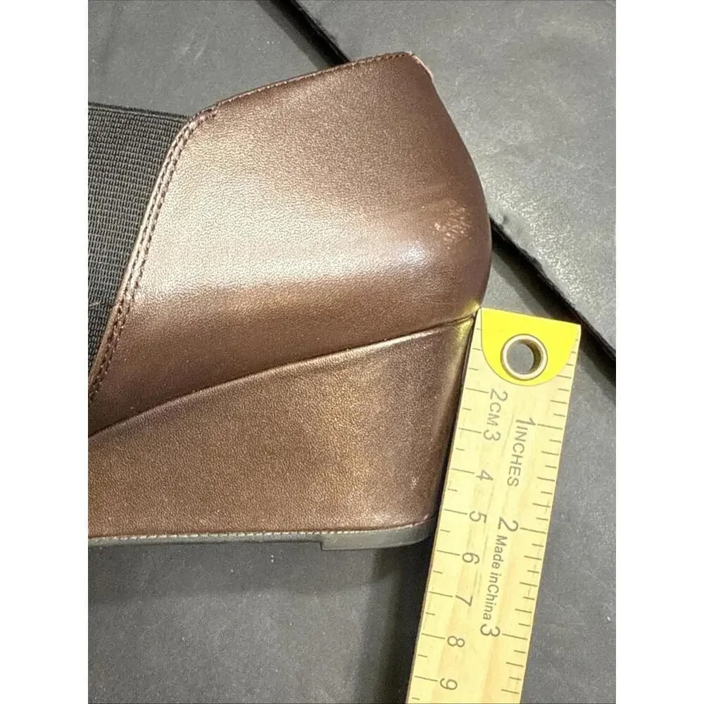Vionic Stanton Wedge‎ Heel Career Bootie Ankle Boots Brown Leather Slip-On 7
